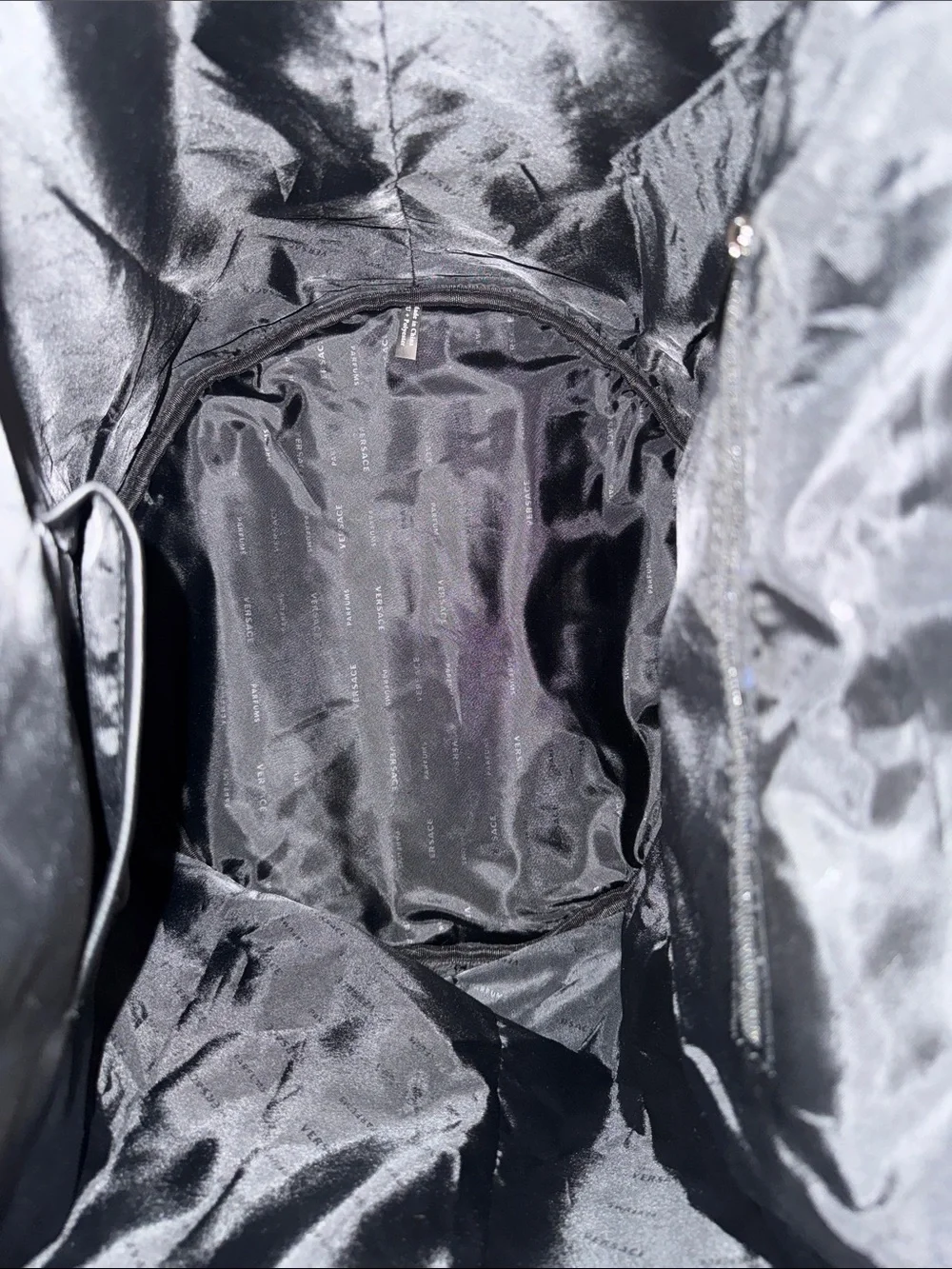 Versace Parfums Navy Blue & Black Drawstring Backpack—Medusa Logo